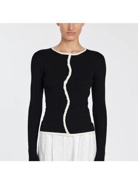 DISSH Lucille Contrast Cardigan Ribbed with Cream Curved Button Placket